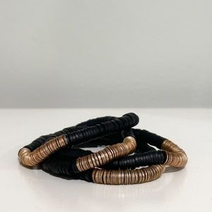 Gold & Black Disc Beaded Bracelet Set